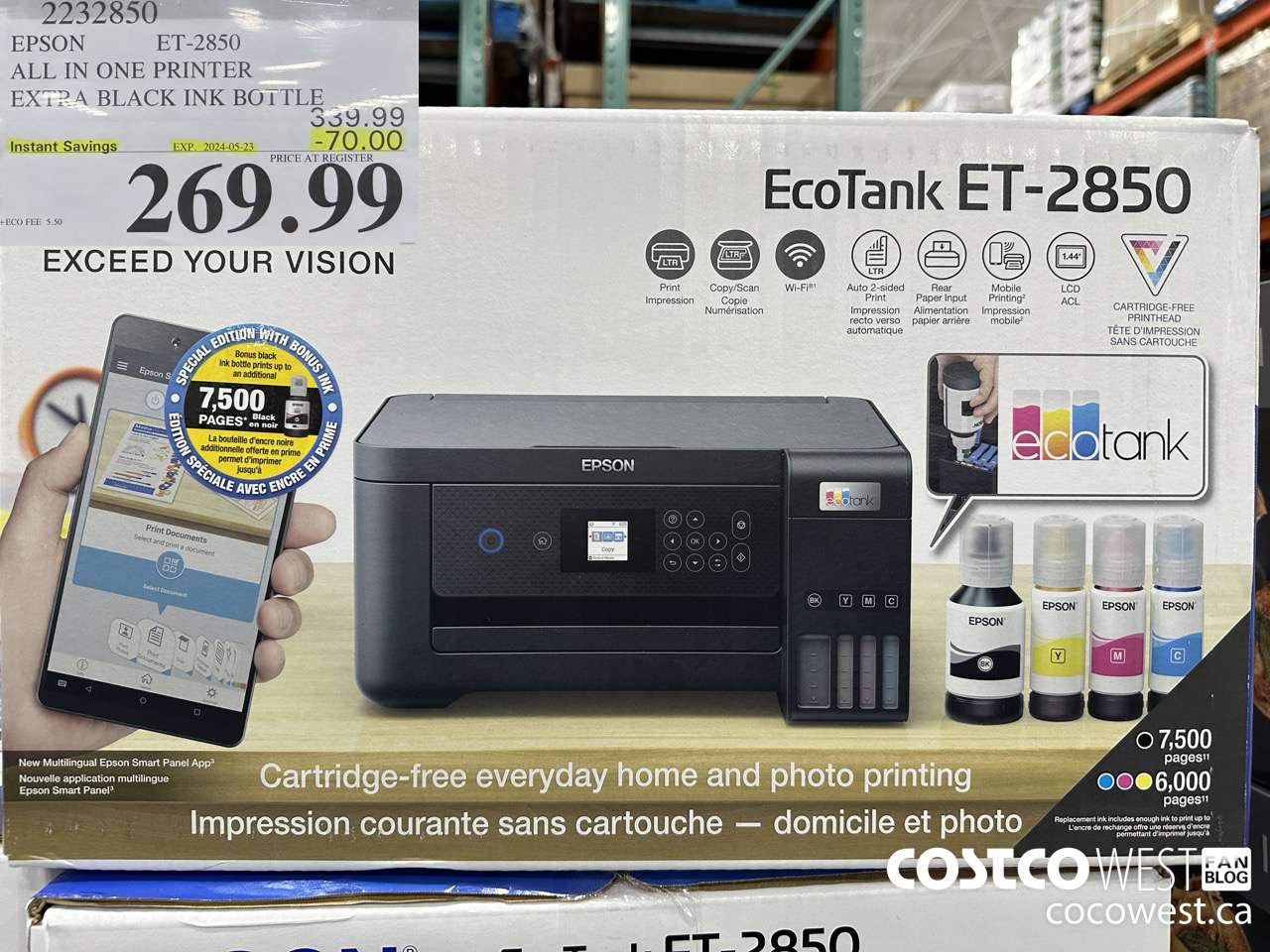 2232850 EPSON ET-2850 ALL IN ONE PRINTER EXTRA BLACK INK BOTTLE  ($70.00 INSTANT SAVINGS EXPIRES ON 2024-05-23) $269.99