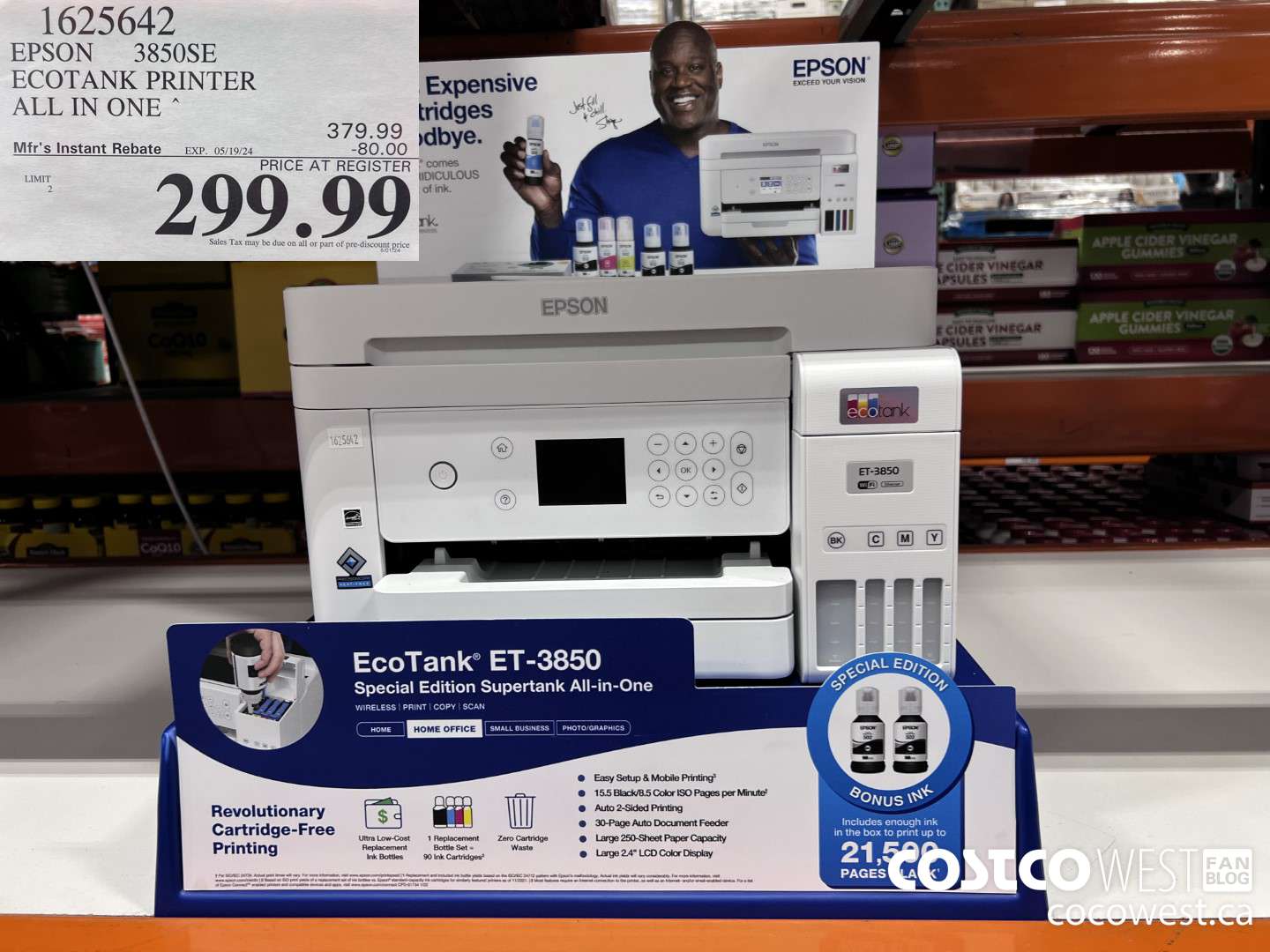 1625642 EPSON ET-3850 ALL IN ONE PRINTER ($80.00 INSTANT SAVINGS EXPIRES ON 2024-05-19) $299.99