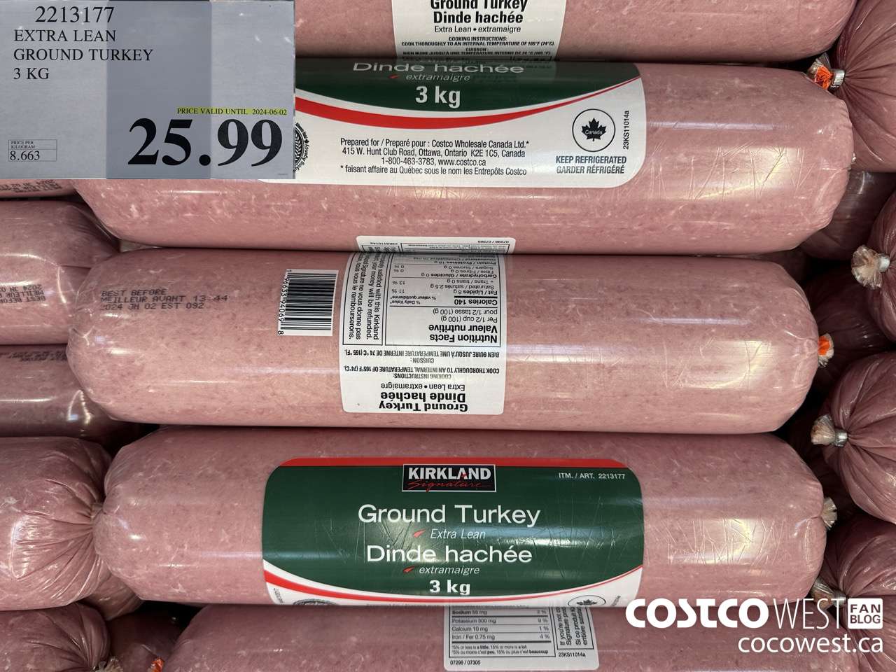 2213177 EXTRA LEAN GROUND TURKEY 3KG (EXPIRES ON 2024-06-02) $25.99