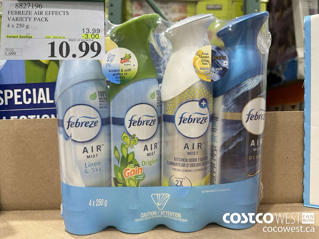 8827196 FEBREZE AIR EFFECTS VARIETY PACK 4 X 250 G ($3.00 INSTANT SAVINGS EXPIRES ON 2024-05-26) $10.99