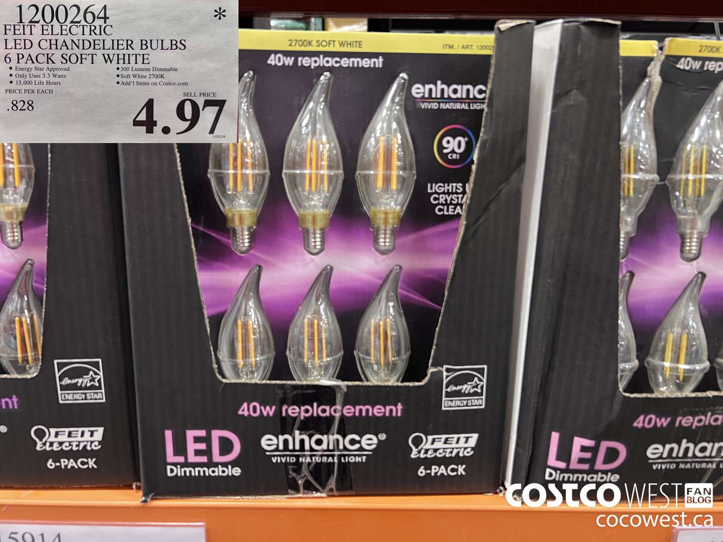 1200264 FEIT ELECTRIC LED CHANDELIER BULBS 6 PACK SOFT WHITE $4.97