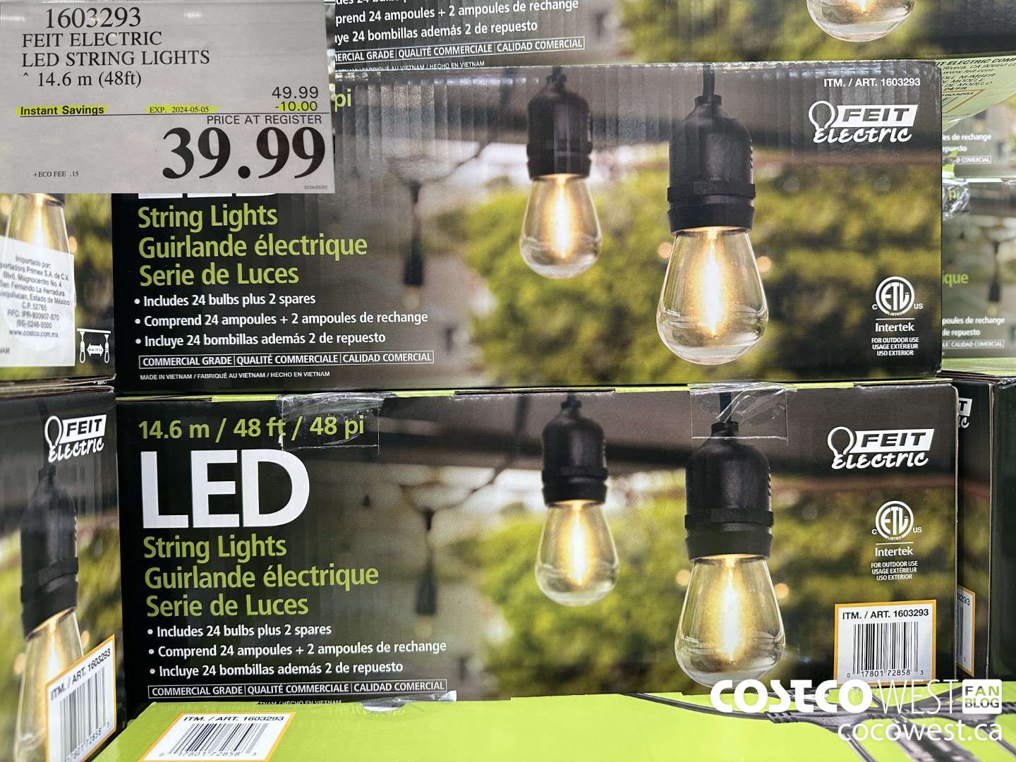 1603293 FEIT ELECTRIC LED STRING LIGHTS 14.6 M (48FT) ($10.00 INSTANT SAVINGS EXPIRES ON 2024-05-05) $39.99