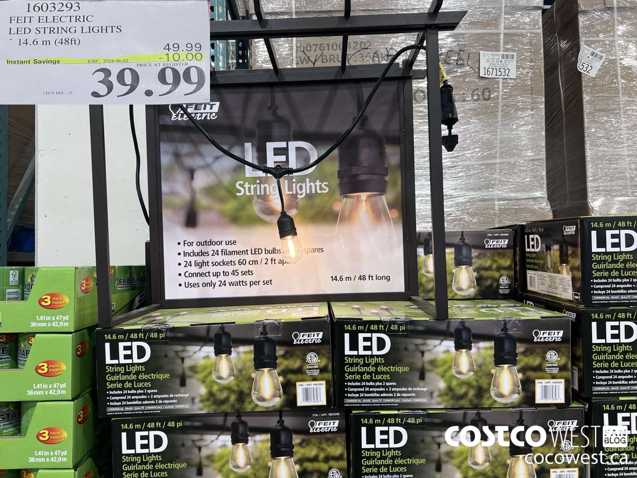 1603293 FEIT ELECTRIC LED STRING LIGHTS 14.6 M (48FT) ($10.00 INSTANT SAVINGS EXPIRES ON 2024-06-02) $39.99