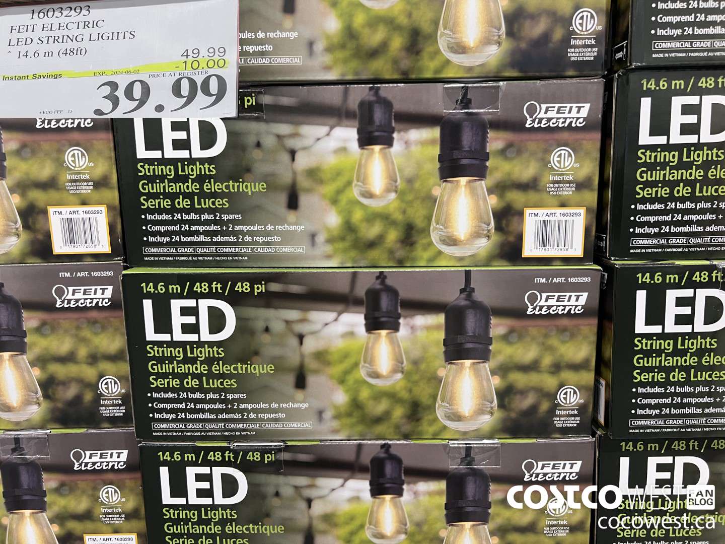 1603293 FEIT ELECTRIC LED STRING LIGHTS 14.6 M (48FT) ($10.00 INSTANT SAVINGS EXPIRES ON 2024-06-02) $39.99