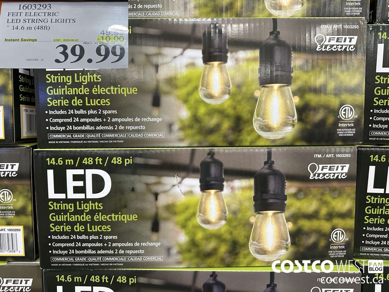 1603293 FEIT ELECTRIC LED STRING LIGHTS 14.6 M (48FT) ($10.00 INSTANT SAVINGS EXPIRES ON 2024-06-02) $39.99