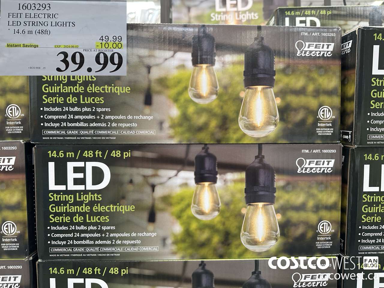 1603293 FEIT ELECTRIC LED STRING LIGHTS 14.6 M (48FT) ($10.00 INSTANT SAVINGS EXPIRES ON 2024-06-02) $39.99