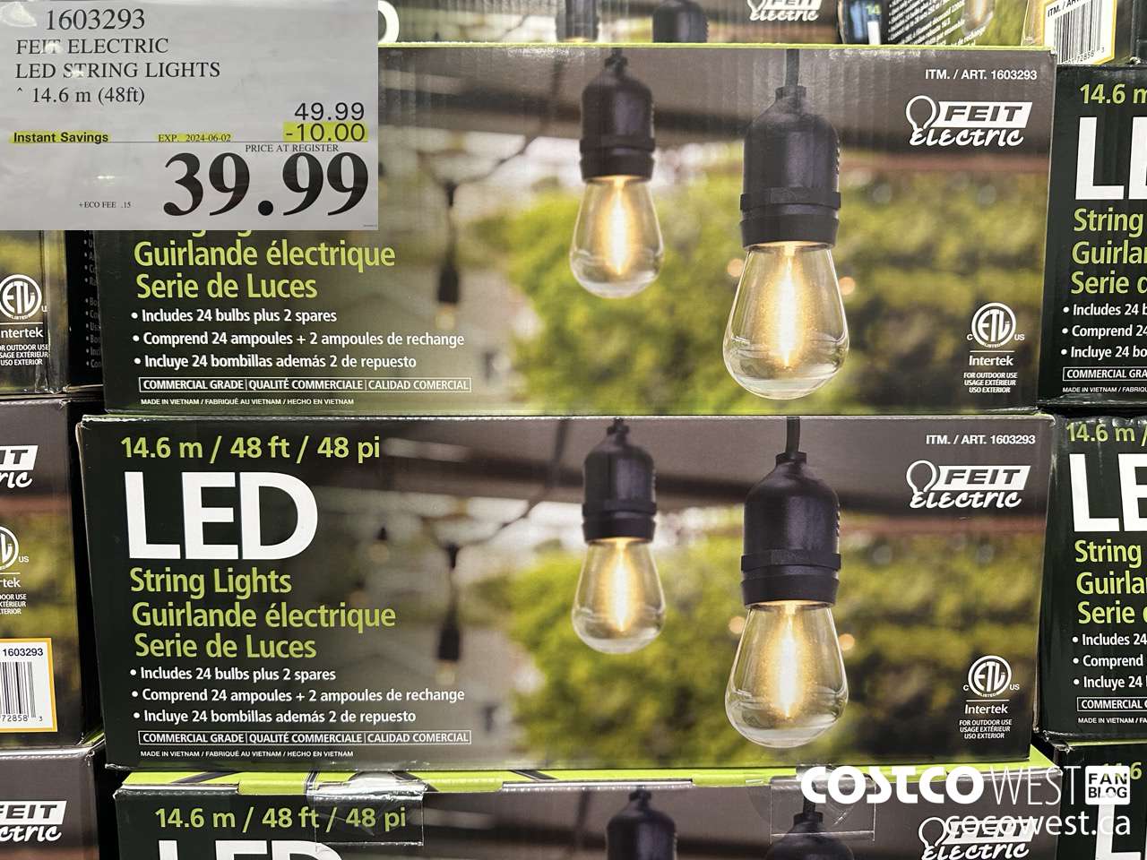 1603293 FEIT ELECTRIC LED STRING LIGHTS 14.6 M (48FT) ($10.00 INSTANT SAVINGS EXPIRES ON 2024-06-02) $39.99