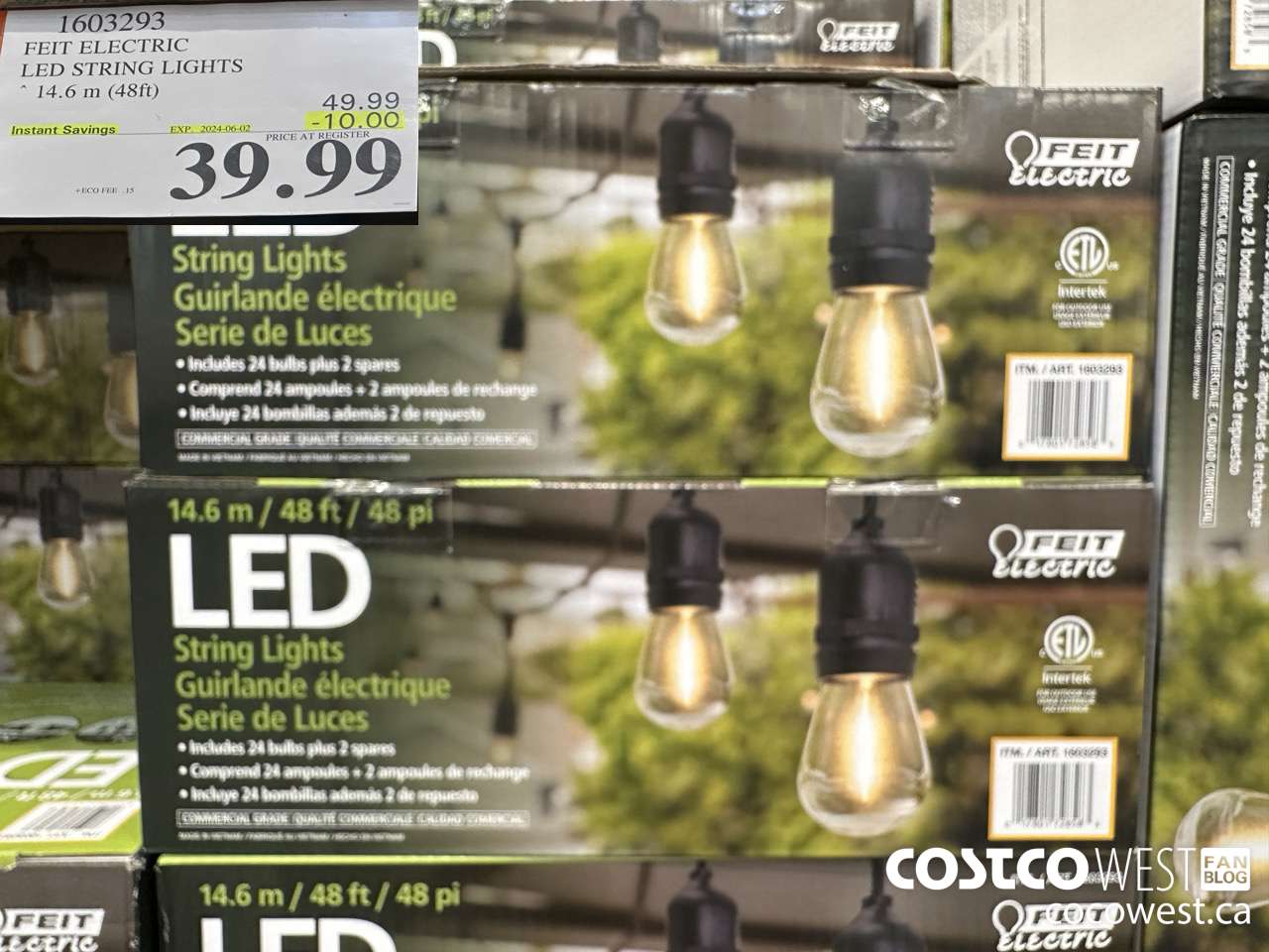 1603293 FEIT ELECTRIC LED STRING LIGHTS 14.6 M (48FT) ($10.00 INSTANT SAVINGS EXPIRES ON 2024-06-02) $39.99