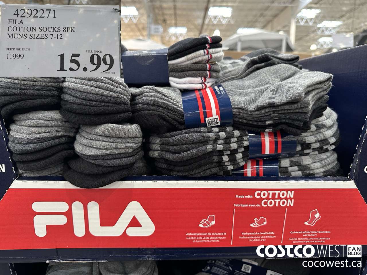 4292271 FILA COTTON SOCK 8PK MENS SIZES 7-12 $15.99