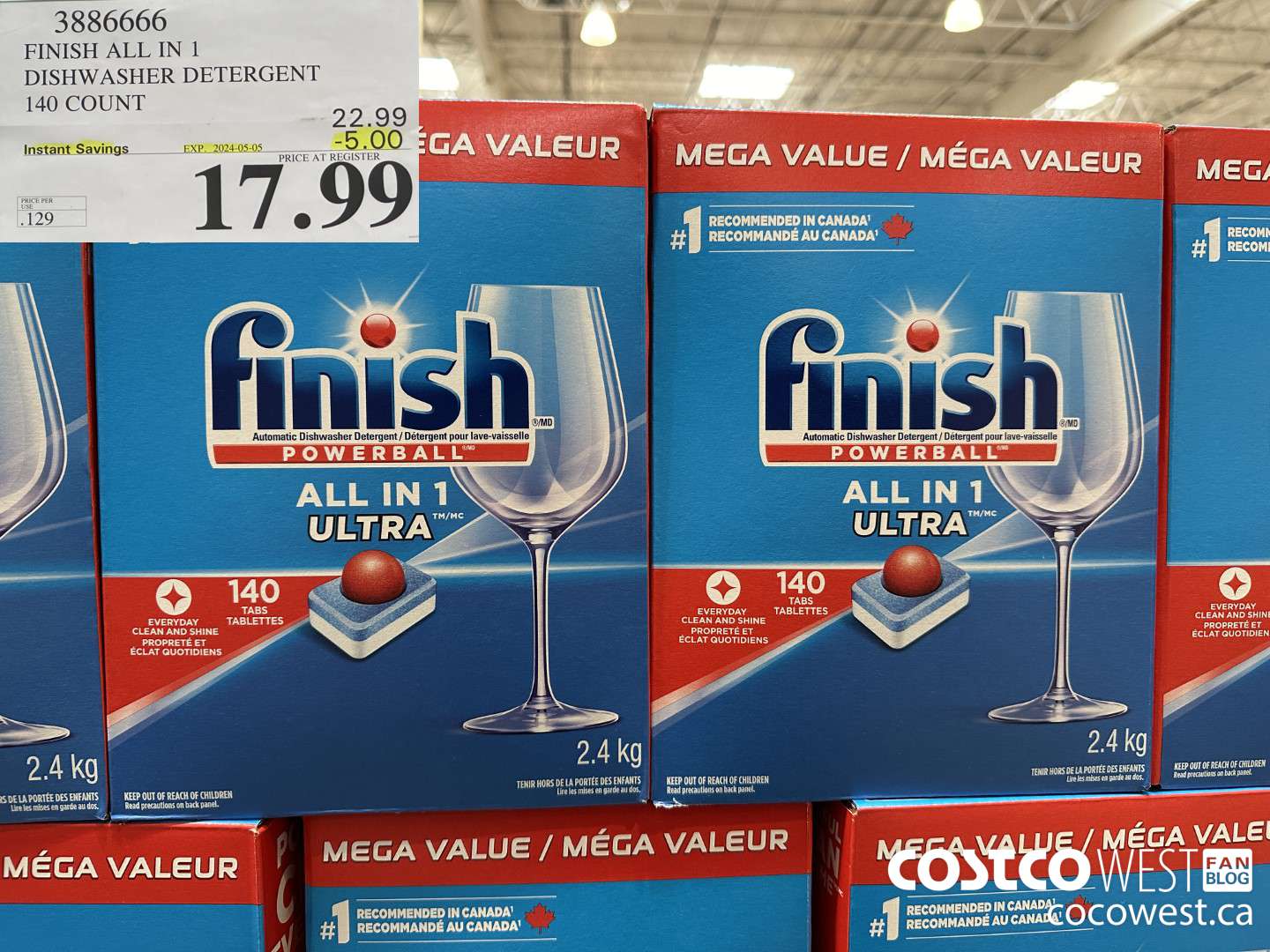 3886666 FINISH ALL IN 1 DISHWASHER DETERGENT 140 COUNT ($5.00 INSTANT SAVINGS EXPIRES ON 2024-05-05) $17.99