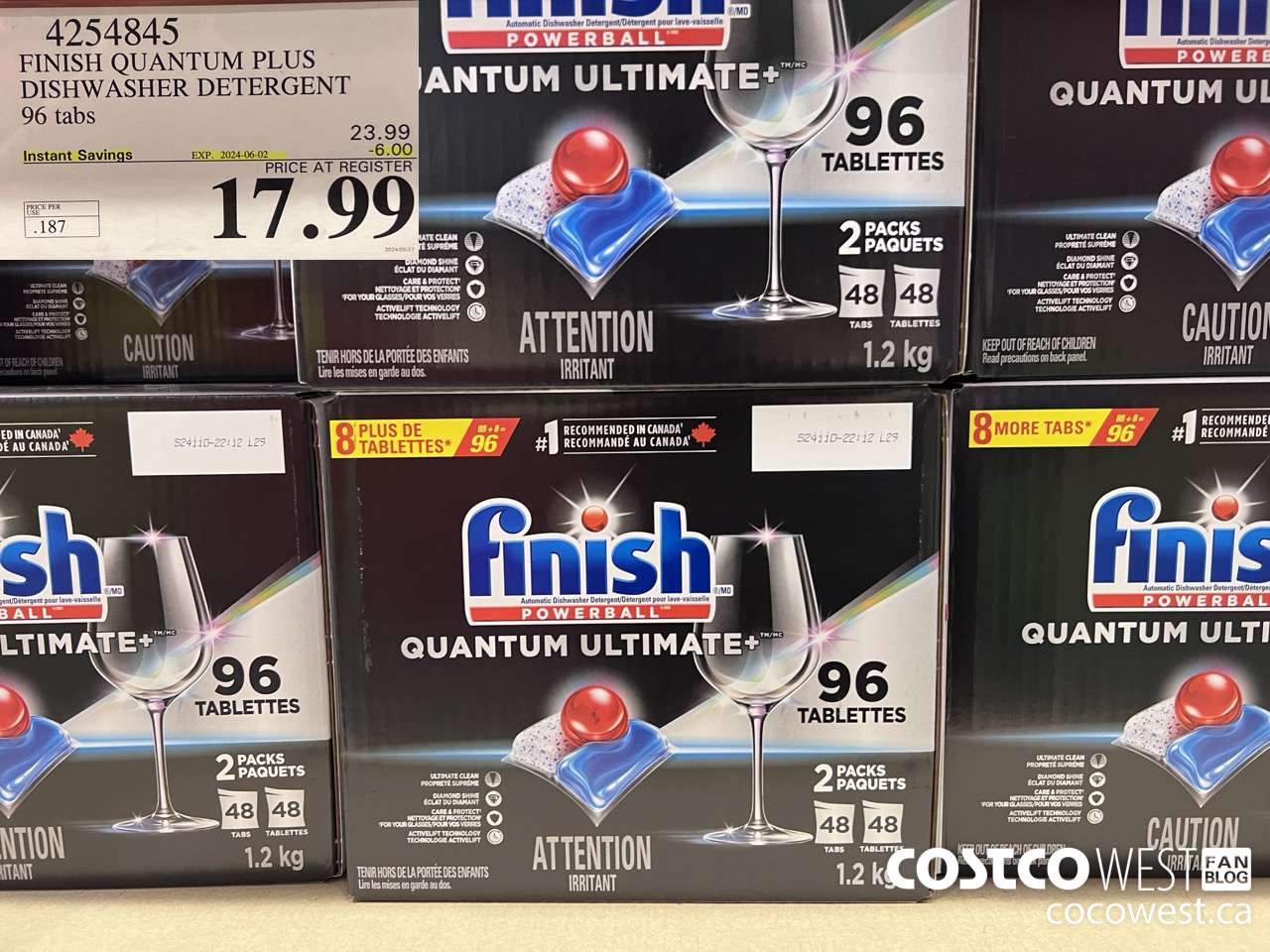 4254845 FINISH QUANTUM PLUS DISHWASHER DETERGENT 96 TABS ($6.00 INSTANT SAVINGS EXPIRES ON 2024-06-02) $17.99