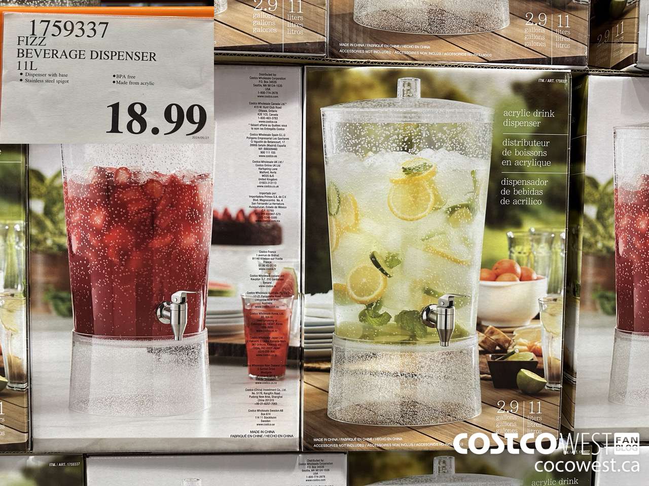 1759337 FIZZ BEVERAGE DISPENSER 11L  $18.99