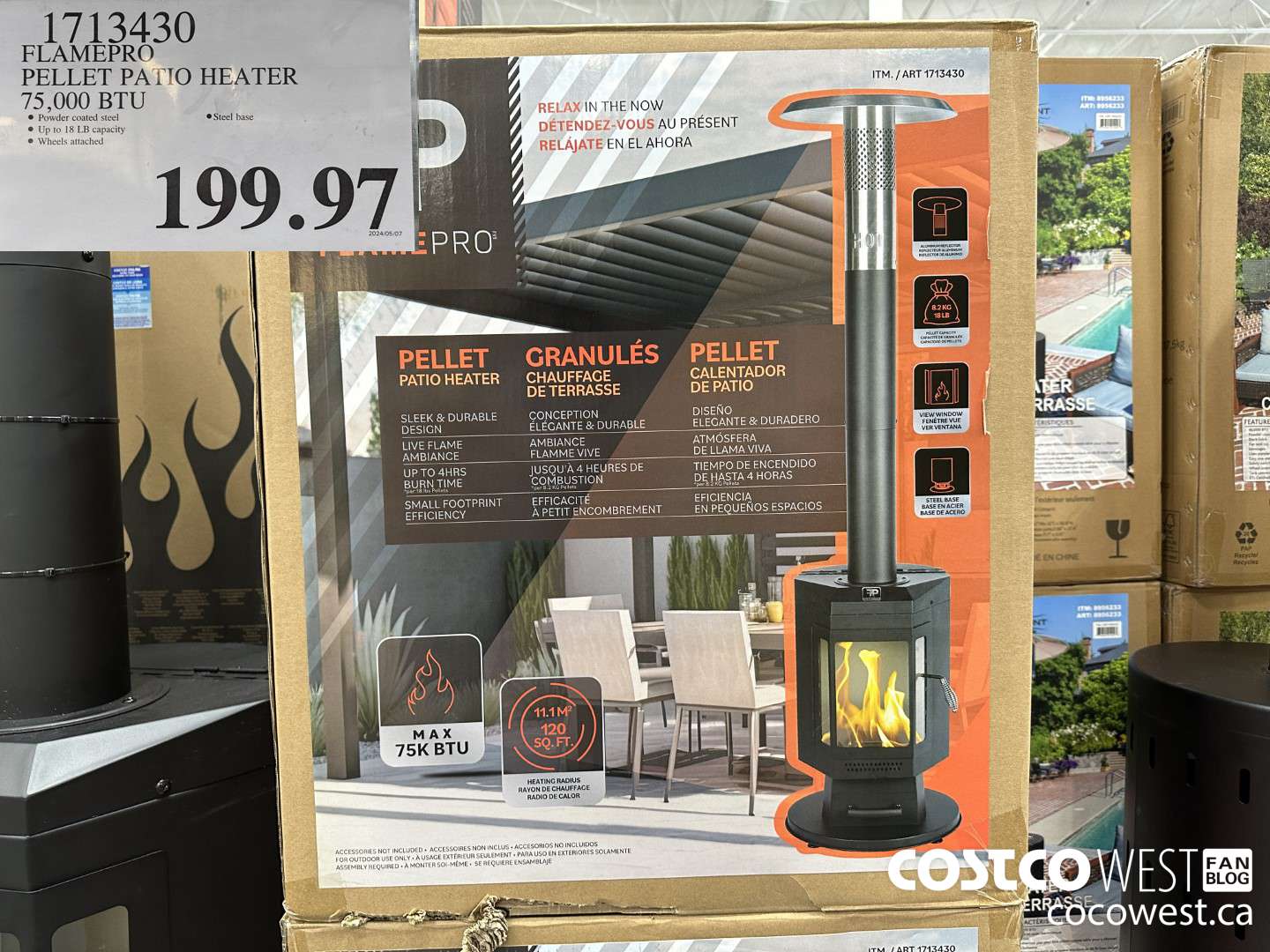 1713430 FLAMEPRO PELLET PATIO HEATER 75,000 BTU $199.97