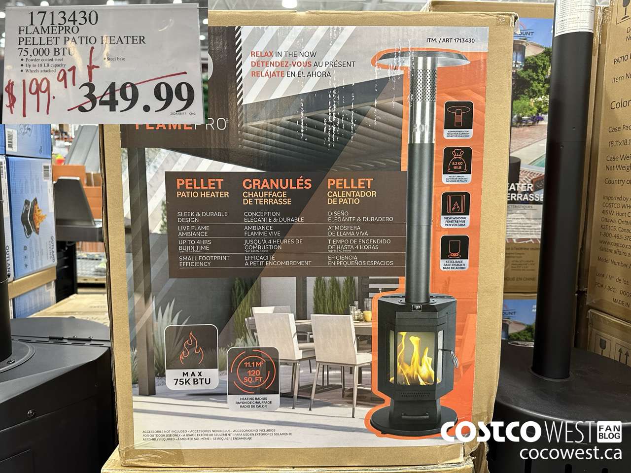 1713430 FLAMEPRO PELLET PATIO HEATER 75,000 BTU $199.97