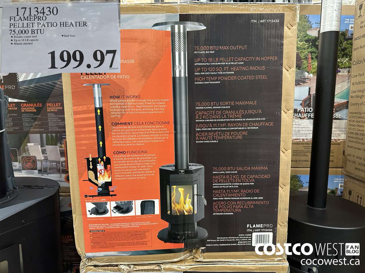 1713430 FLAMEPRO PELLET PATIO HEATER 75,000 BTU $199.97