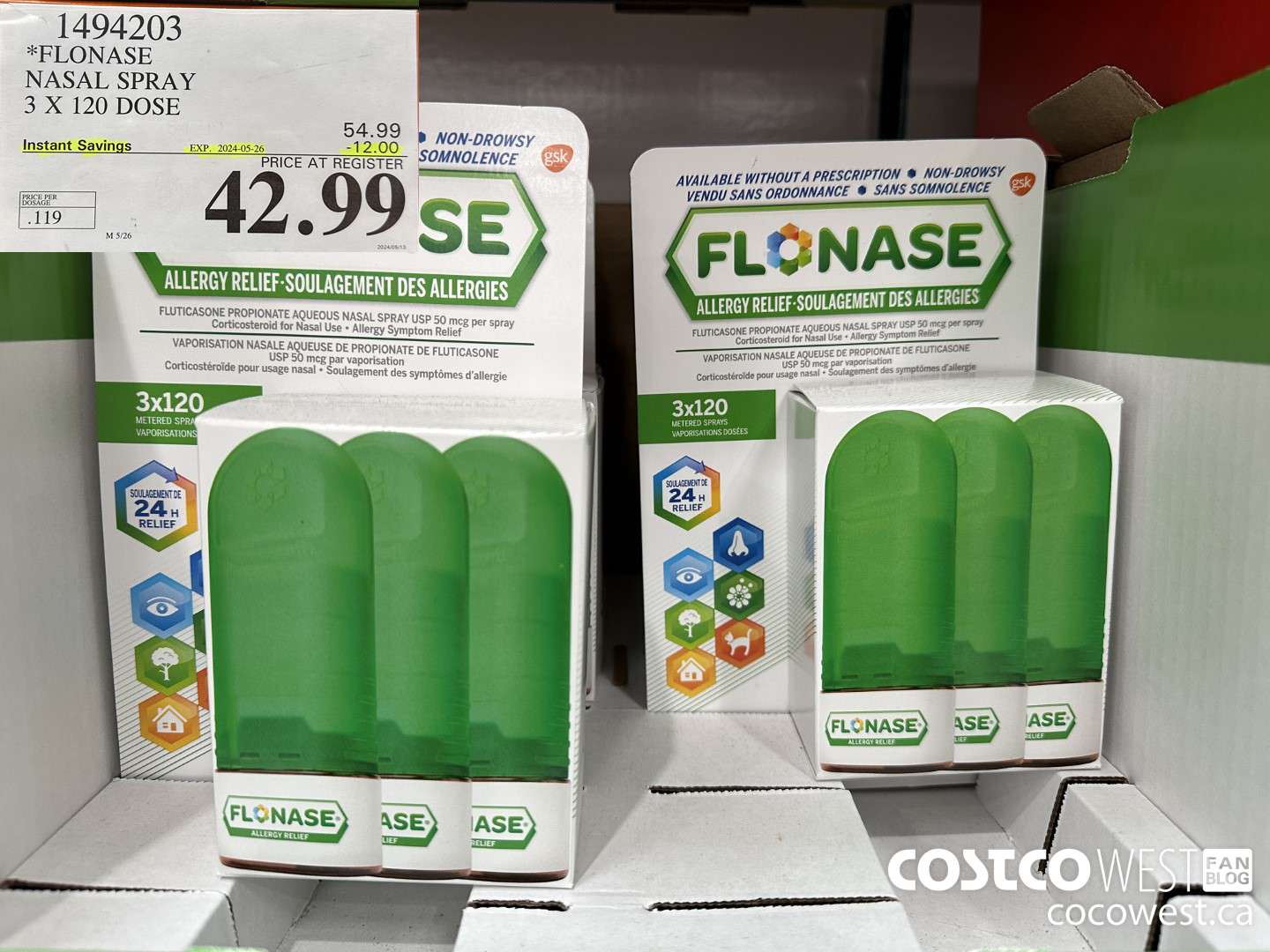 1494203 FLONASE NASAL SPRAY 3 X 120 DOSE ($12.00 INSTANT SAVINGS EXPIRES ON 2024-05-26) $42.99