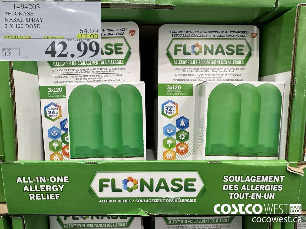 1494203 FLONASE NASAL SPRAY 3 X 120 DOSE ($12.00 INSTANT SAVINGS EXPIRES ON 2024-05-26) $42.99