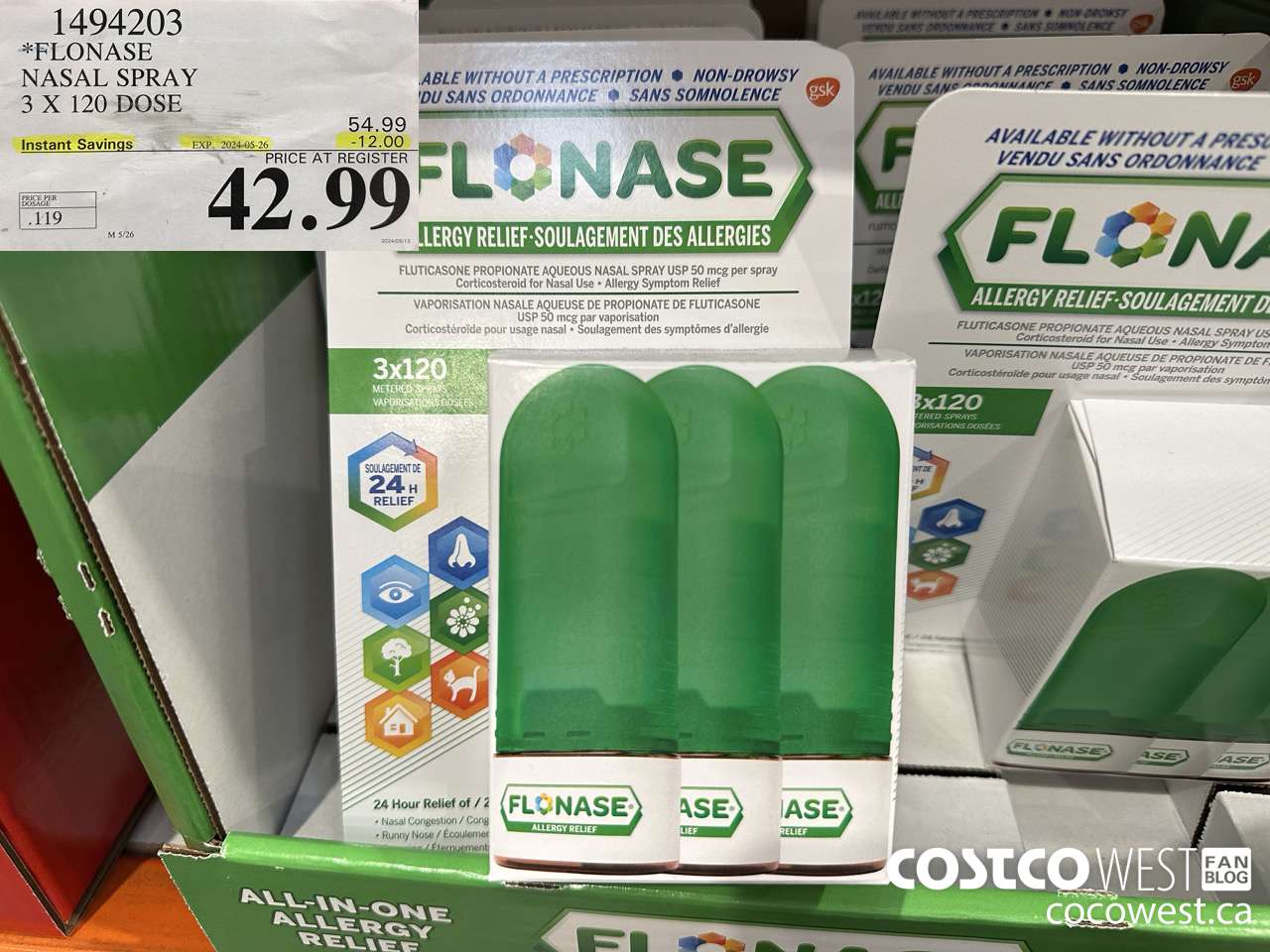 1494203 FLONASE NASAL SPRAY 3 X 120 DOSE ($12.00 INSTANT SAVINGS EXPIRES ON 2024-05-26) $42.99