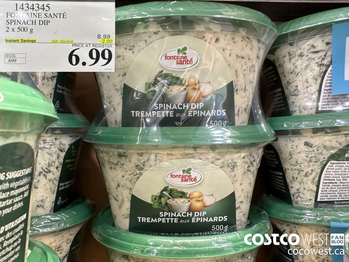 1434345 FONTAINE SANTE SPINACH DIP 2 X 500 G ($2.00 INSTANT SAVINGS EXPIRES ON 2024-05-05) $6.99