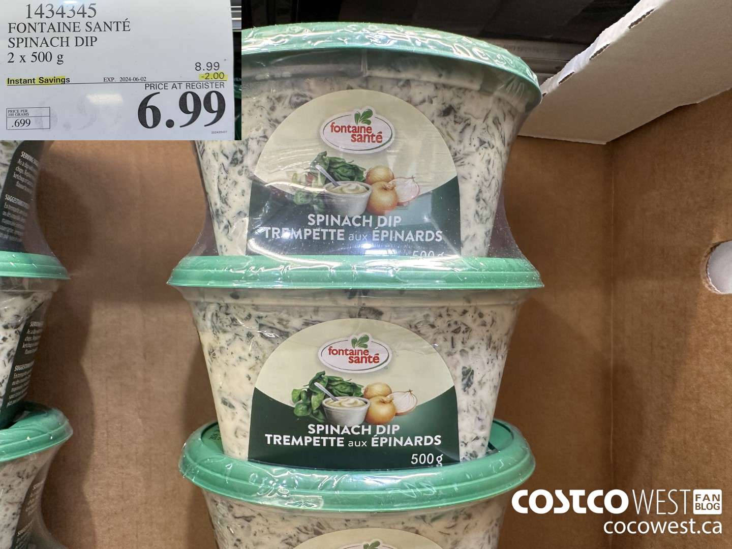 1434345 FONTAINE SANTE SPINACH DIP 2 X 500 G ($2.00 INSTANT SAVINGS EXPIRES ON 2024-06-02) $6.99