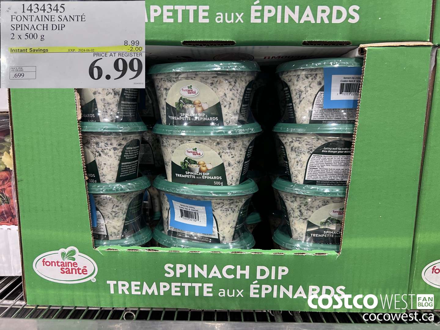 1434345 FONTAINE SANTE SPINACH DIP 2 X 500 G ($2.00 INSTANT SAVINGS EXPIRES ON 2024-06-02) $6.99