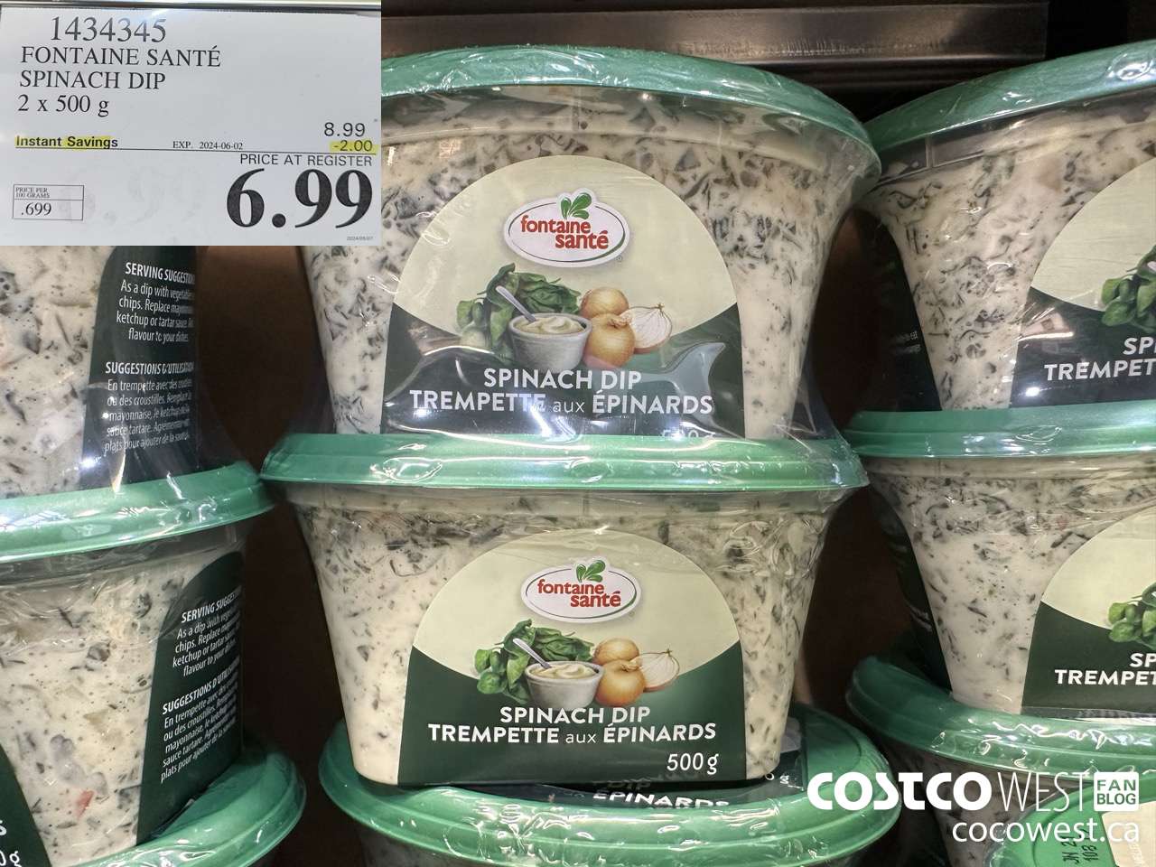 1434345 FONTAINE SANTE SPINACH DIP 2 X 500 G ($2.00 INSTANT SAVINGS EXPIRES ON 2024-06-02) $6.99