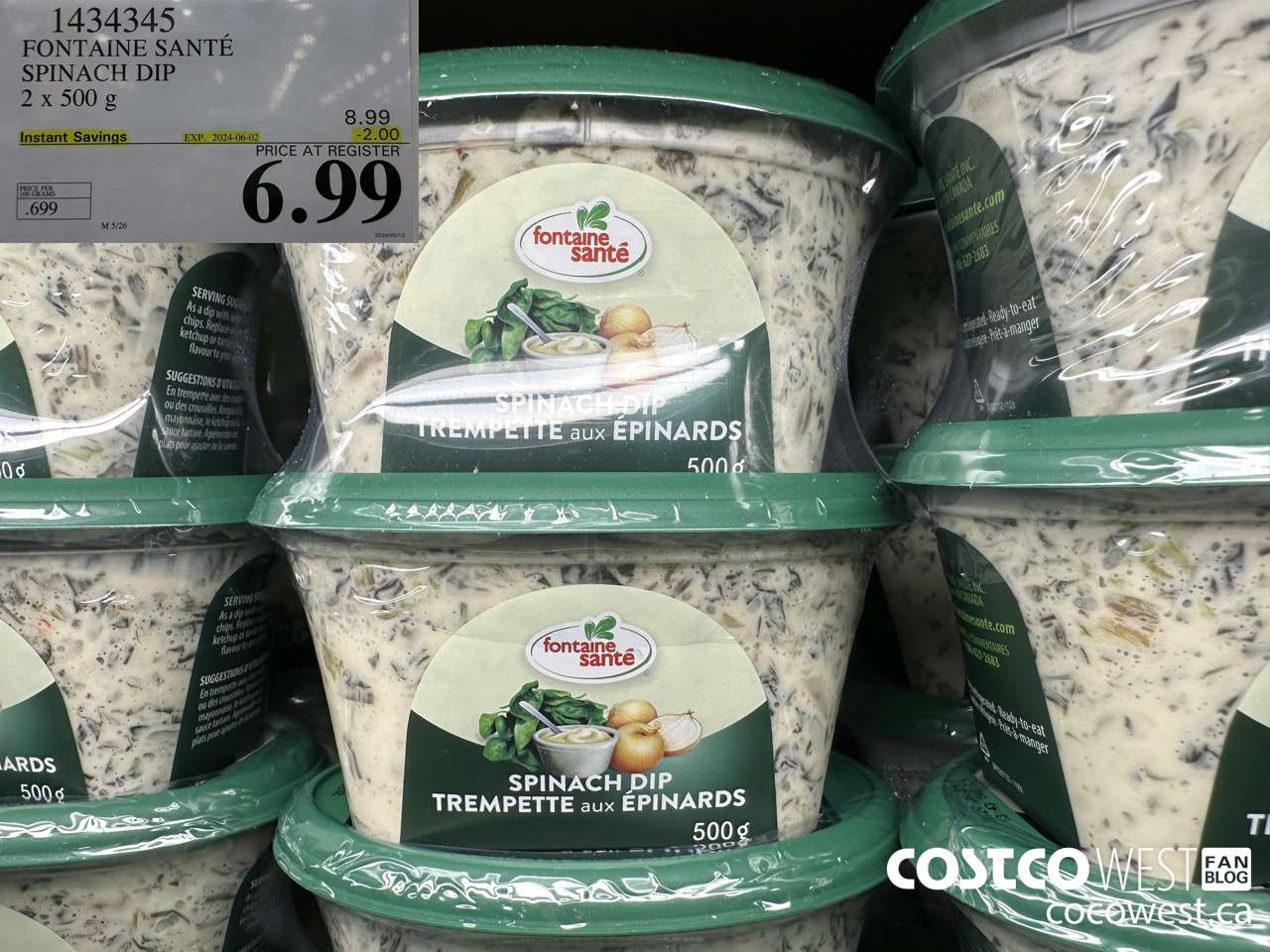 1434345 FONTAINE SANTE SPINACH DIP 2 X 500 G ($2.00 INSTANT SAVINGS EXPIRES ON 2024-06-02) $6.99