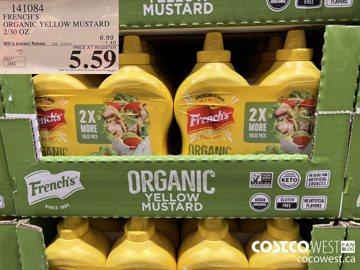 141084 FRENCH'S ORGANIC YELLOW MUSTARD 2/30 OZ ($1.40 INSTANT SAVINGS EXPIRES ON 2024-07-03) $5.59