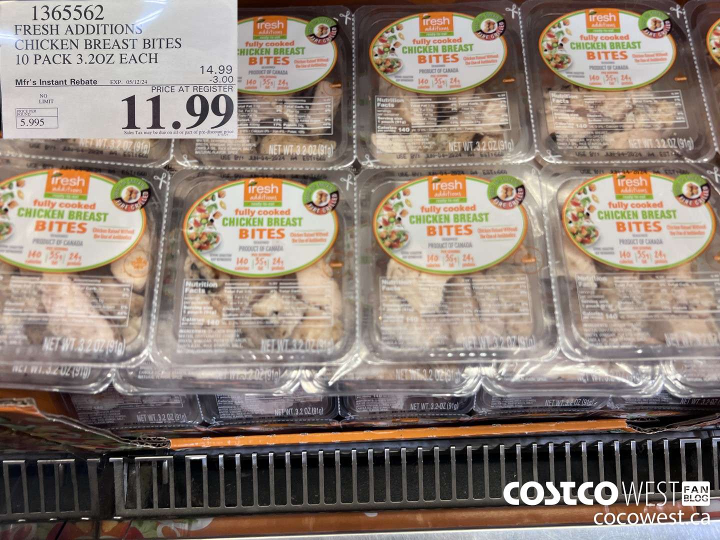 1365562 FRESH ADDITIONS CHICKEN BREAST BITES 10 PACK 3.2OZ EACH ($3.00 INSTANT SAVINGS EXPIRES ON 2024-05-12) $11.99