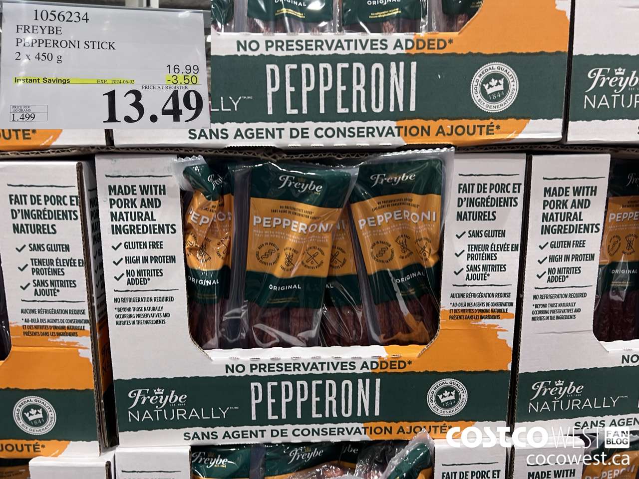 1056234 FREYBE PEPPERONI STICK 2 x 450g ($3.50 INSTANT SAVINGS EXPIRES ON 2024-06-02) $13.49