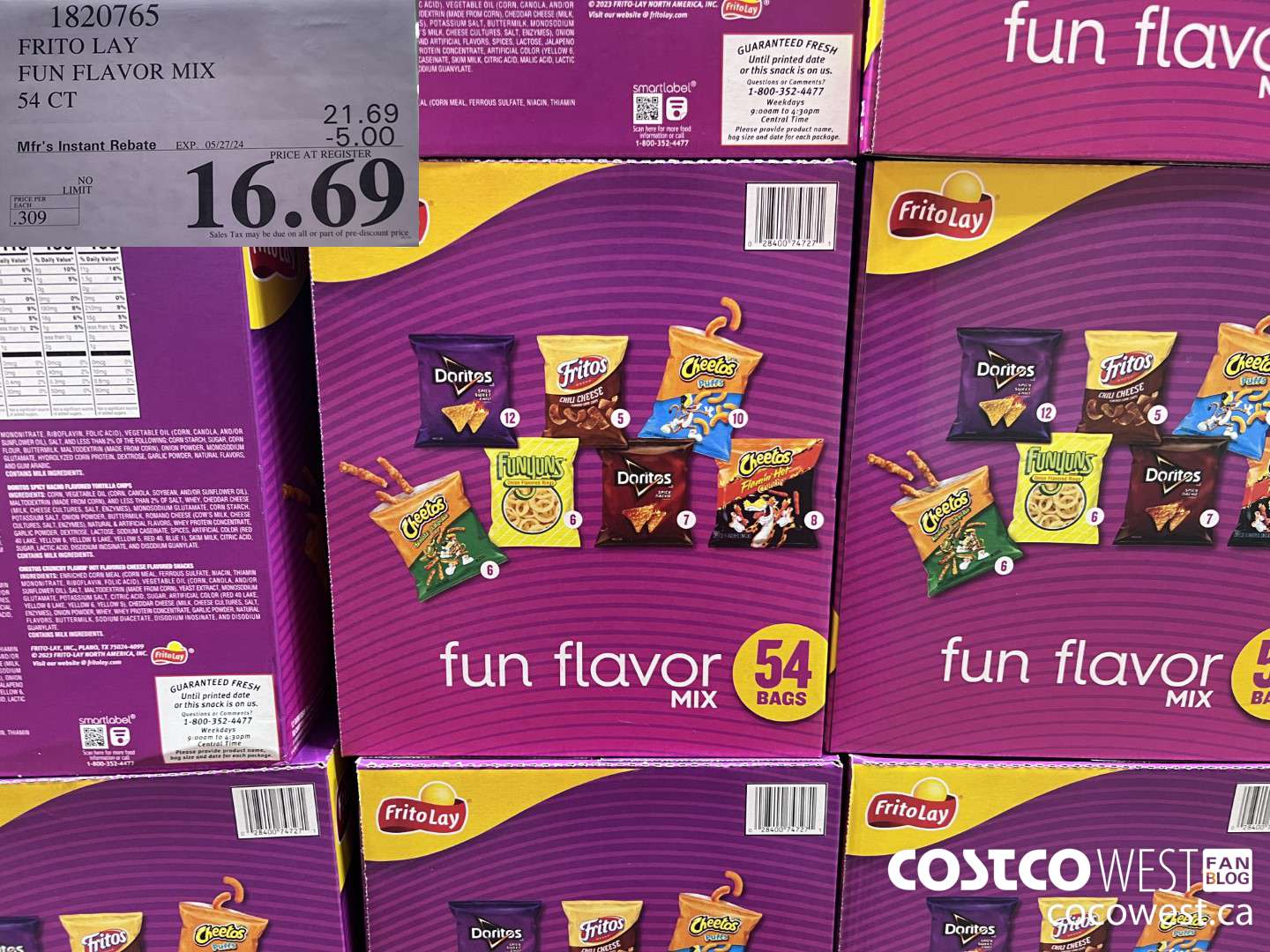 1820765 FRITO LAY FUN FLAVOR MIX 54 CT ($5.00 INSTANT SAVINGS EXPIRES ON 2024-05-27) $16.69