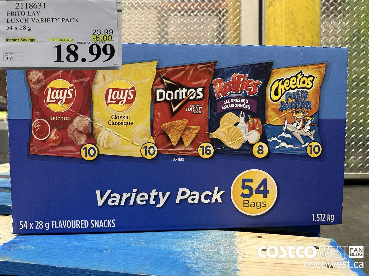 2118631 FRITO LAY LUNCH VARIETY PACK 54 X 28 G ($5.00 INSTANT SAVINGS EXPIRES ON 2024-06-02) $18.99