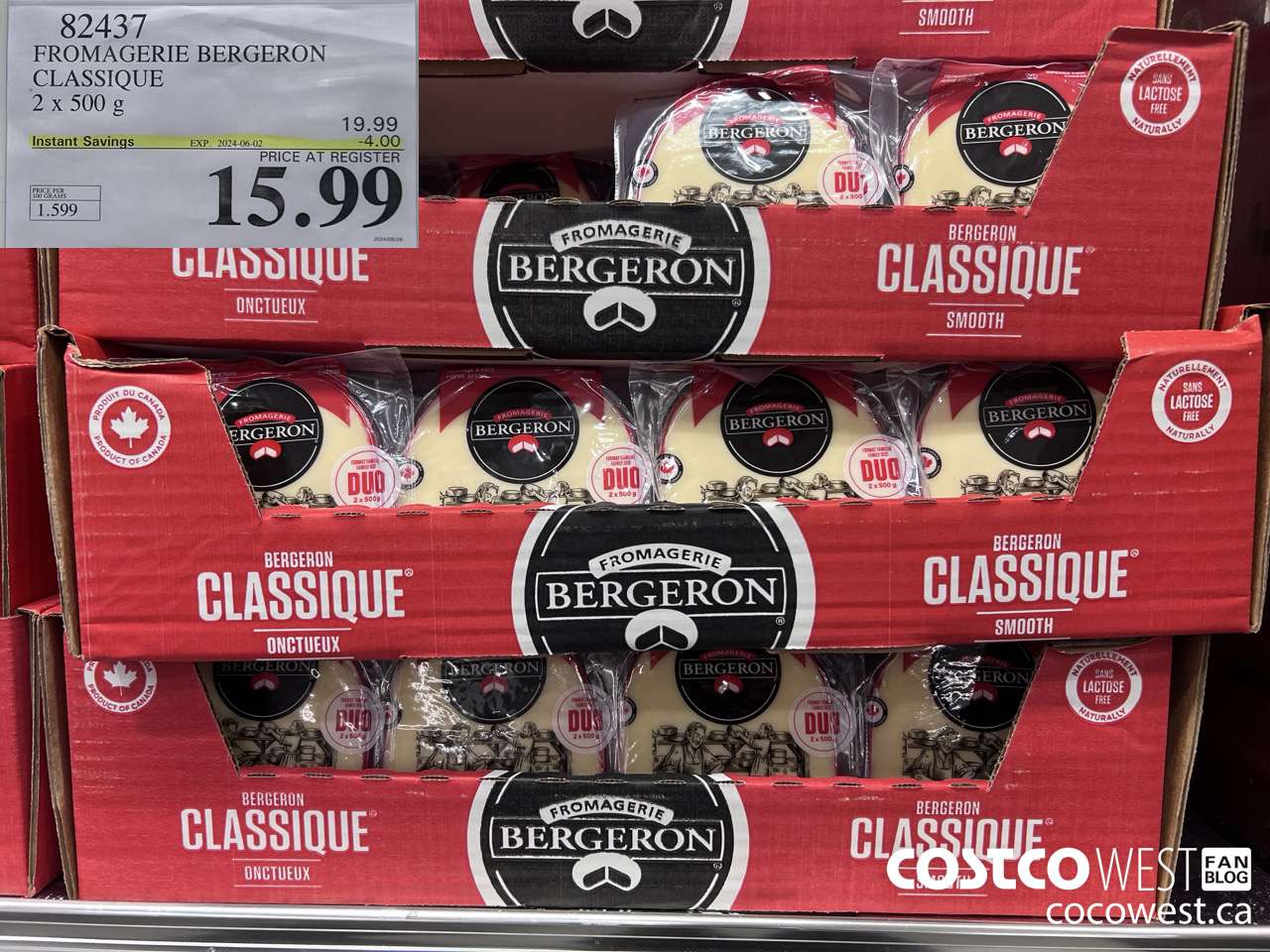 82437 FROMAGERIE BERGERON CLASSIQUE 2 X 500 G ($4.00 INSTANT SAVINGS EXPIRES ON 2024-06-02) $15.99