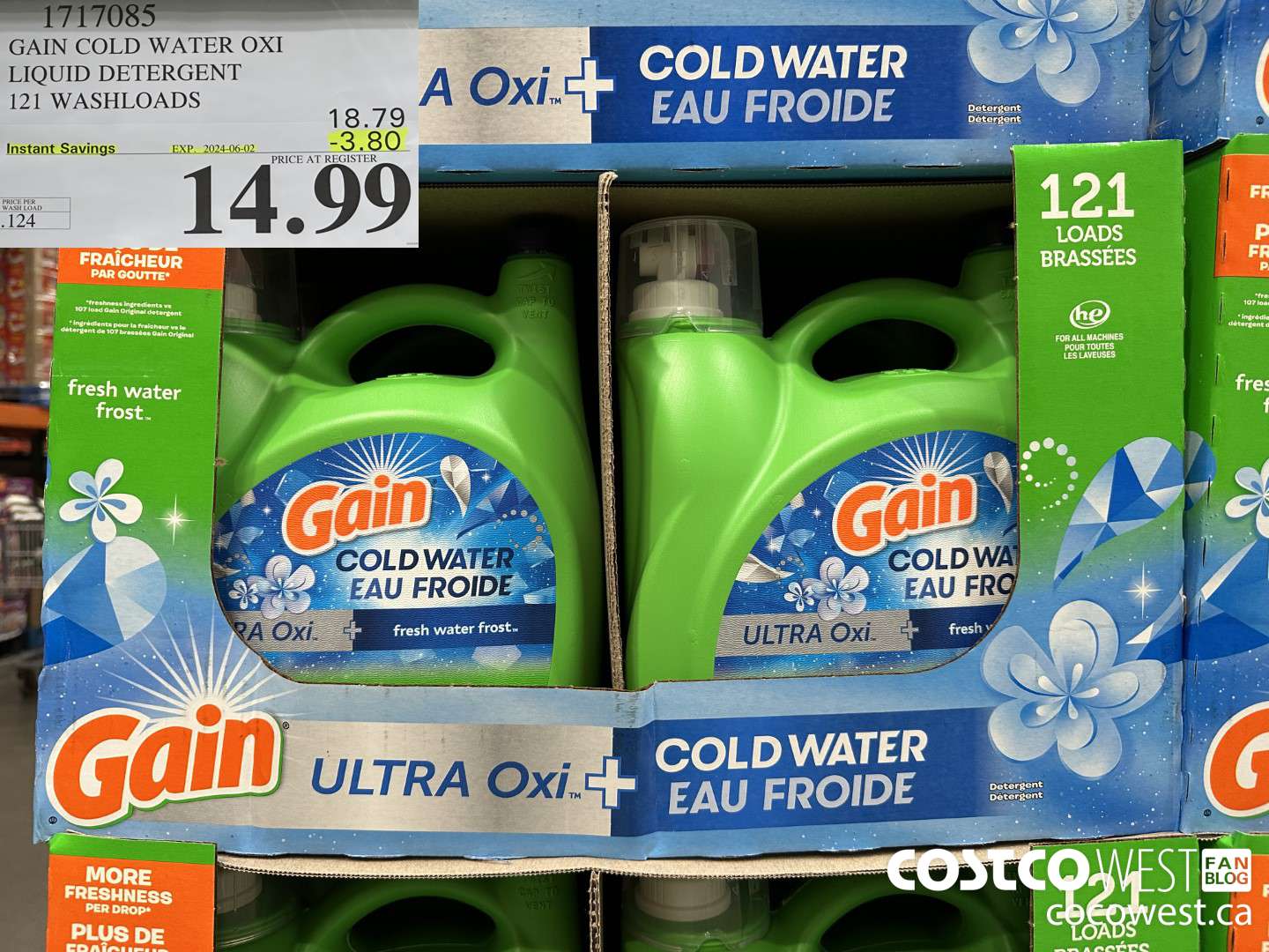 1717085 GAIN COLD WATER OXI LIQUID DETERGENT 121 WASHLOADS ($3.80 INSTANT SAVINGS EXPIRES ON 2024-06-02) $14.99