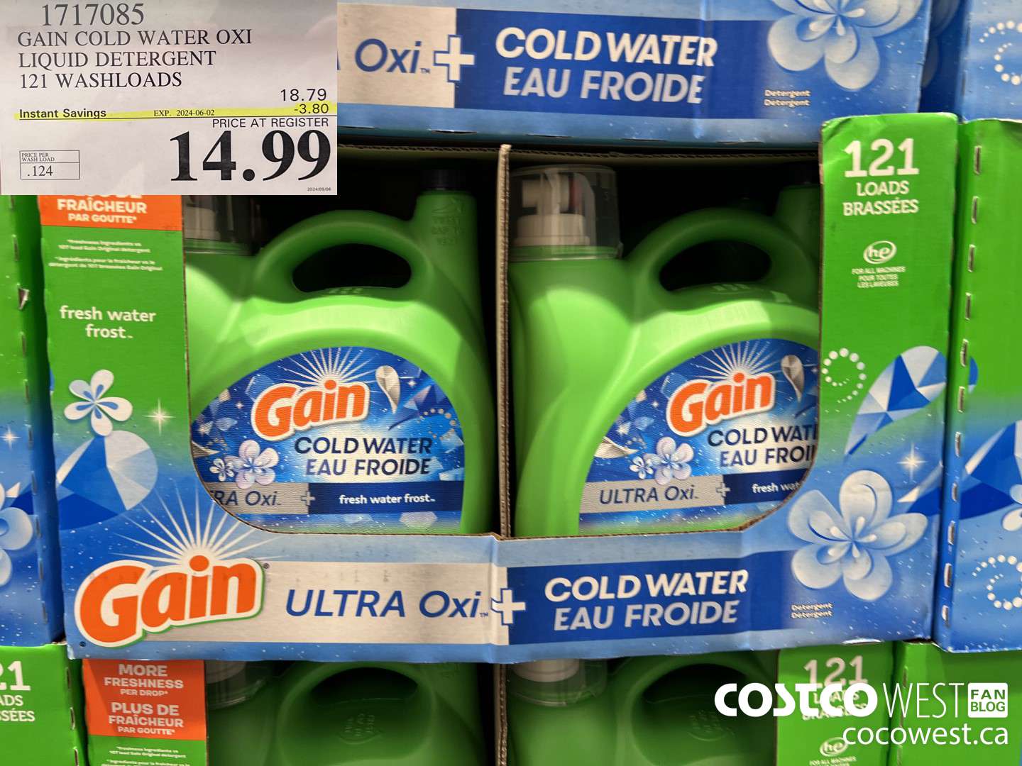 1717085 GAIN COLD WATER OXI LIQUID DETERGENT 121 WASHLOADS ($3.80 INSTANT SAVINGS EXPIRES ON 2024-06-02) $14.99
