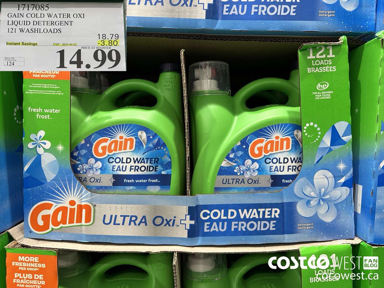 1717085 GAIN COLD WATER OXI LIQUID DETERGENT 121 WASHLOADS ($3.80 INSTANT SAVINGS EXPIRES ON 2024-06-02) $14.99