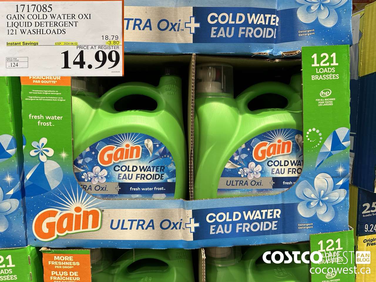 1717085 GAIN COLD WATER OXI LIQUID DETERGENT 121 WASHLOADS ($3.80 INSTANT SAVINGS EXPIRES ON 2024-06-02) $14.99