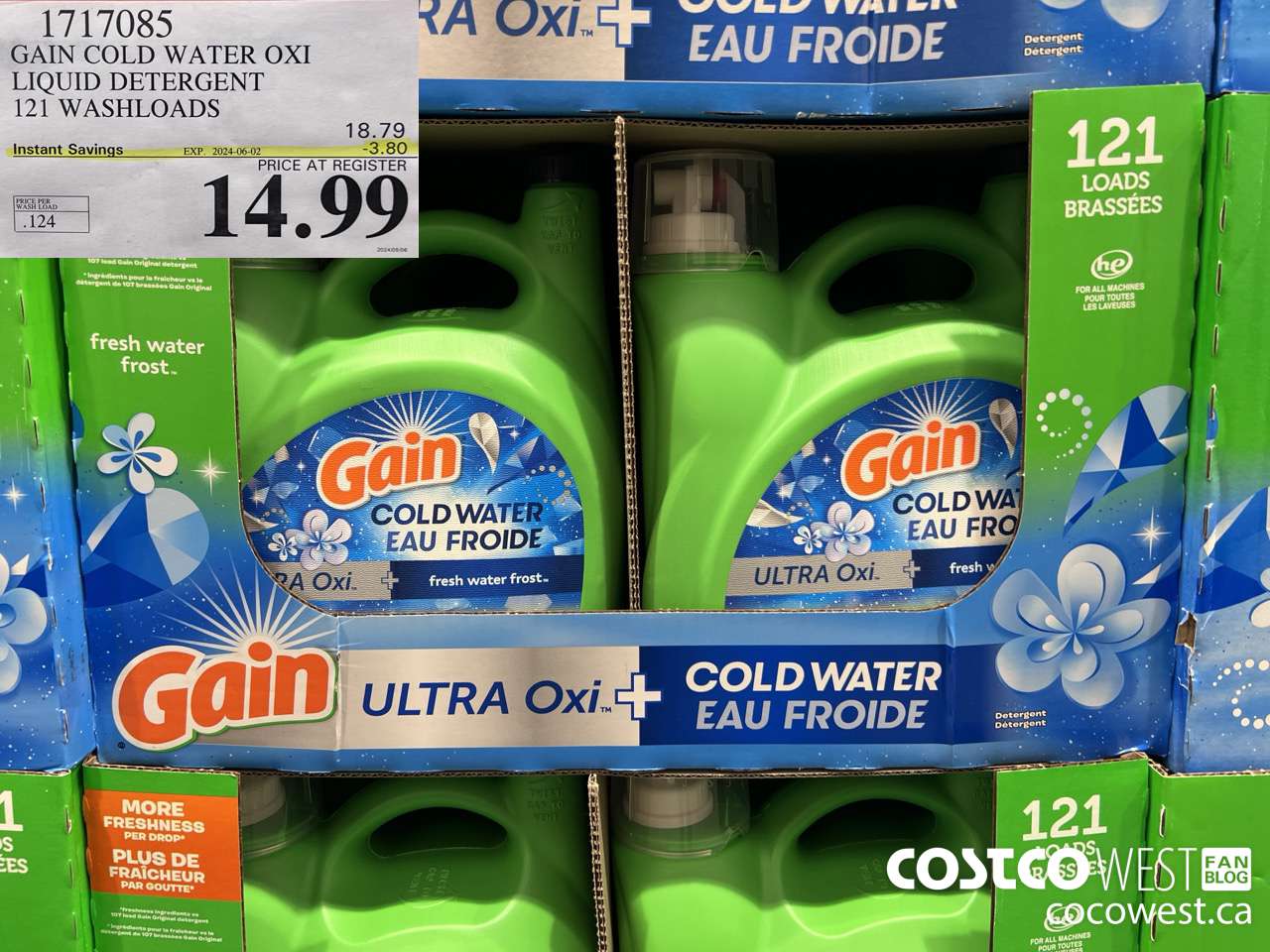 1717085 GAIN COLD WATER OXI LIQUID DETERGENT 121 WASHLOADS ($3.80 INSTANT SAVINGS EXPIRES ON 2024-06-02) $14.99