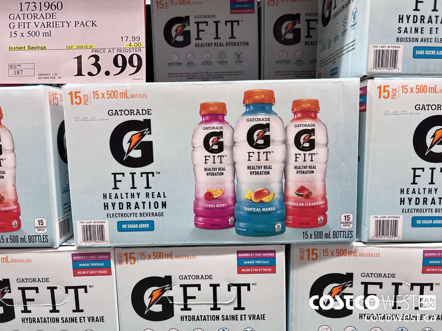 1731960 GATORADE G FIT VARIETY PACK 15 X 500 ML ($4.00 INSTANT SAVINGS EXPIRES ON 2024-05-26) $13.99