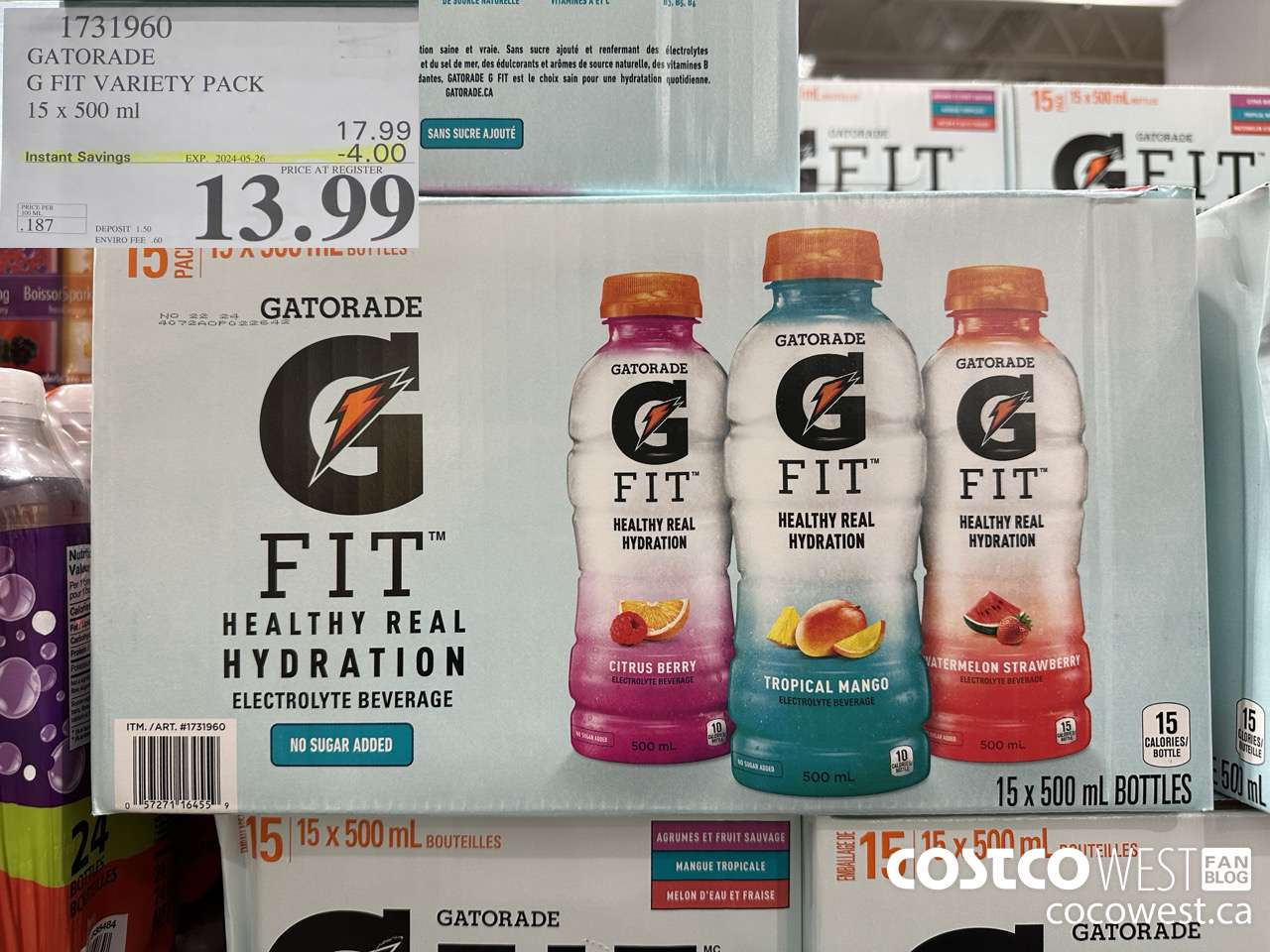 1731960 GATORADE G FIT VARIETY PACK 15 X 500 ML ($4.00 INSTANT SAVINGS EXPIRES ON 2024-05-26) $13.99