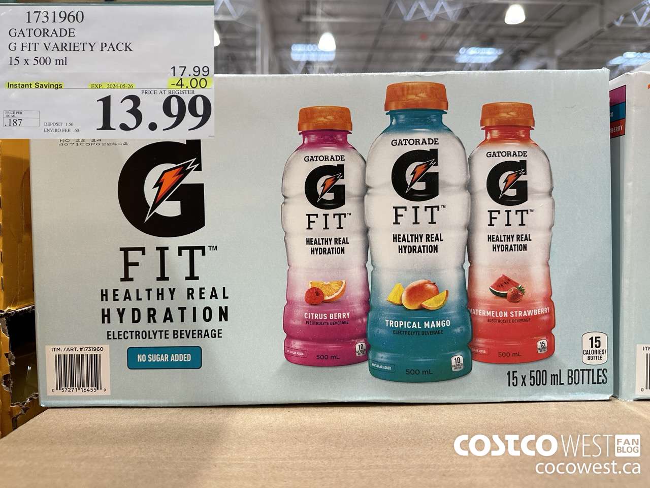 1731960 GATORADE G FIT VARIETY PACK 15 X 500 ML ($4.00 INSTANT SAVINGS EXPIRES ON 2024-05-26) $13.99