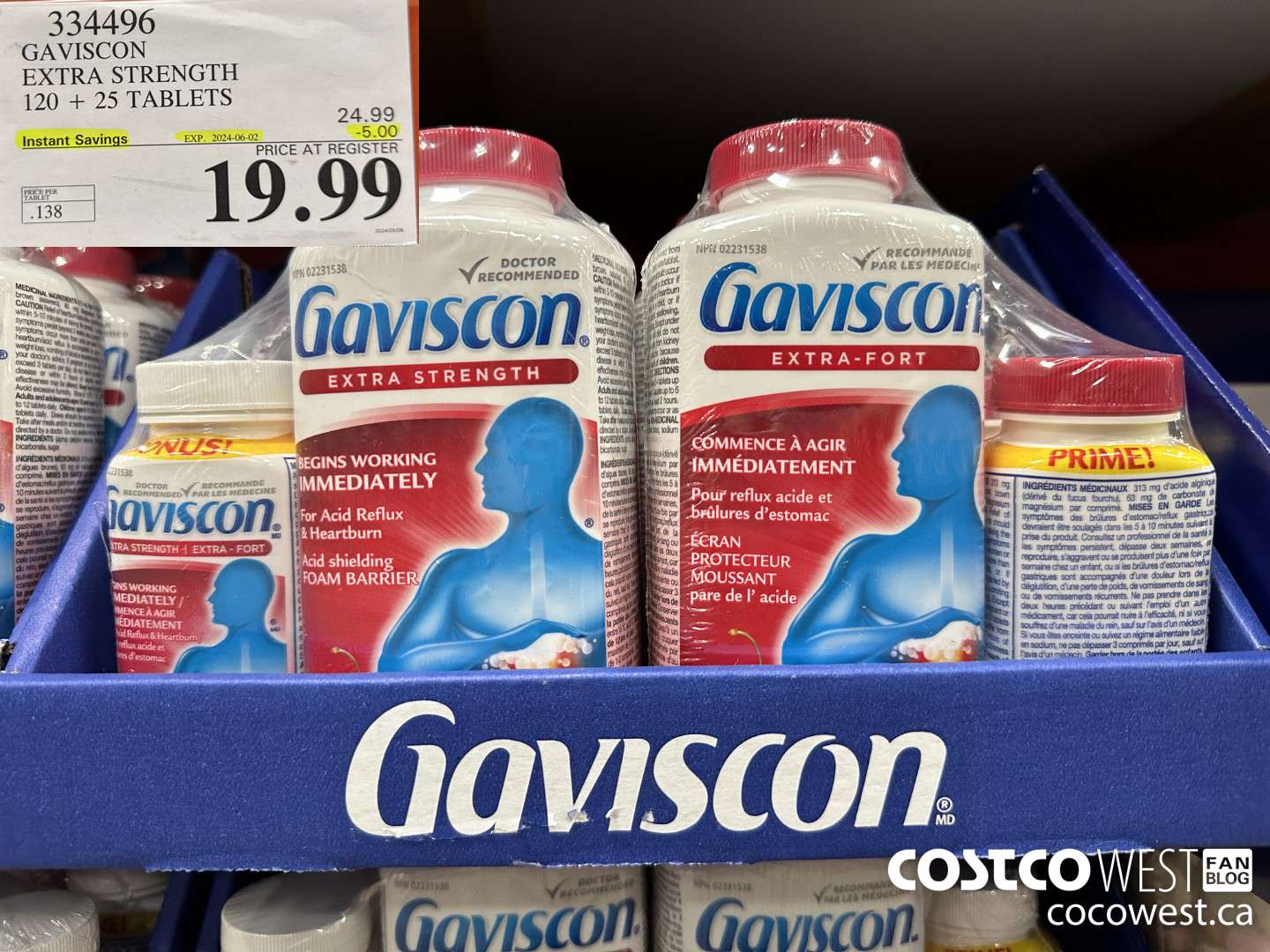 334496 GAVISCON EXTRA STRENGTH 120 + 25 TABLETS ($5.00 INSTANT SAVINGS EXPIRES ON 2024-06-02) $19.99