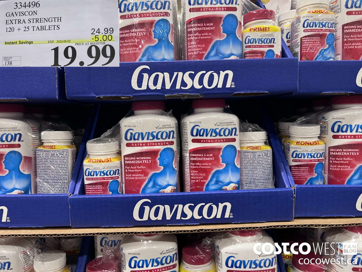334496 GAVISCON EXTRA STRENGTH 120 + 25 TABLETS ($5.00 INSTANT SAVINGS EXPIRES ON 2024-06-02) $19.99