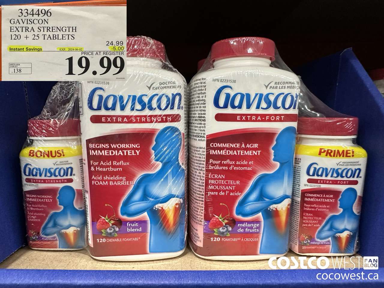 334496 GAVISCON EXTRA STRENGTH 120 + 25 TABLETS ($5.00 INSTANT SAVINGS EXPIRES ON 2024-06-02) $19.99
