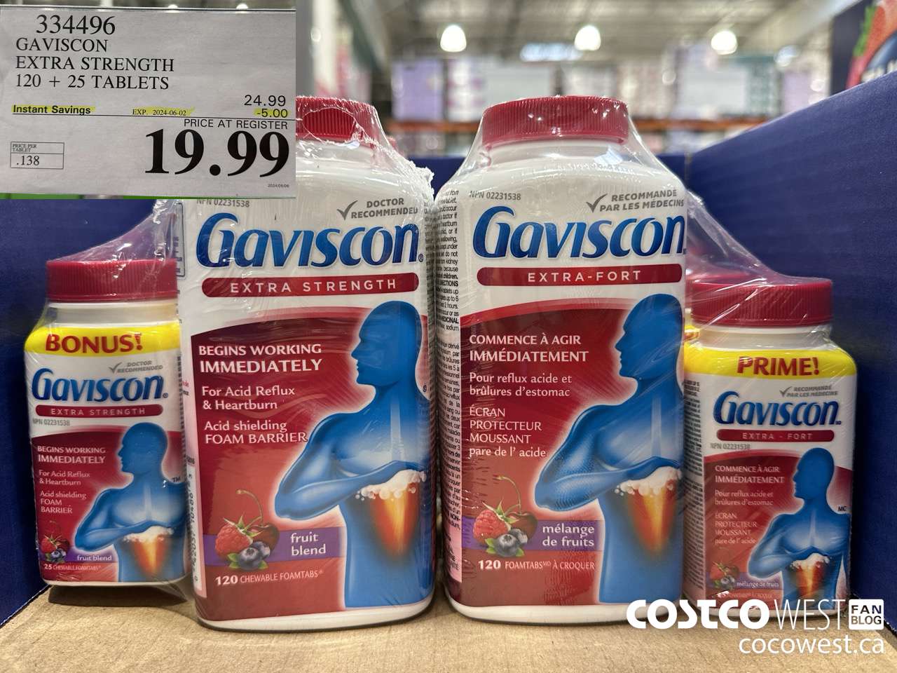 334496 GAVISCON EXTRA STRENGTH 120 + 25 TABLETS ($5.00 INSTANT SAVINGS EXPIRES ON 2024-06-02) $19.99