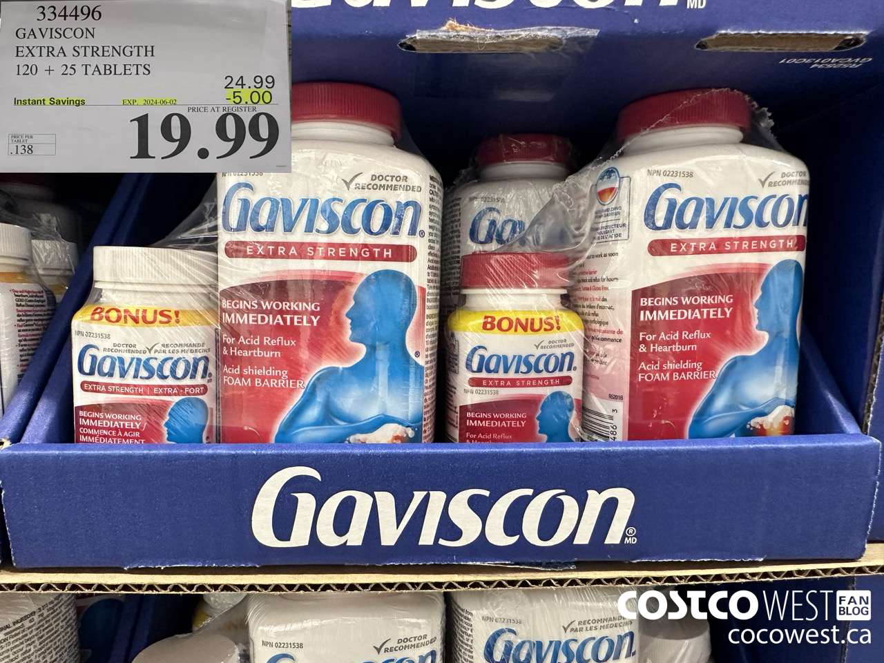 334496 GAVISCON EXTRA STRENGTH 120 + 25 TABLETS ($5.00 INSTANT SAVINGS EXPIRES ON 2024-06-02) $19.99