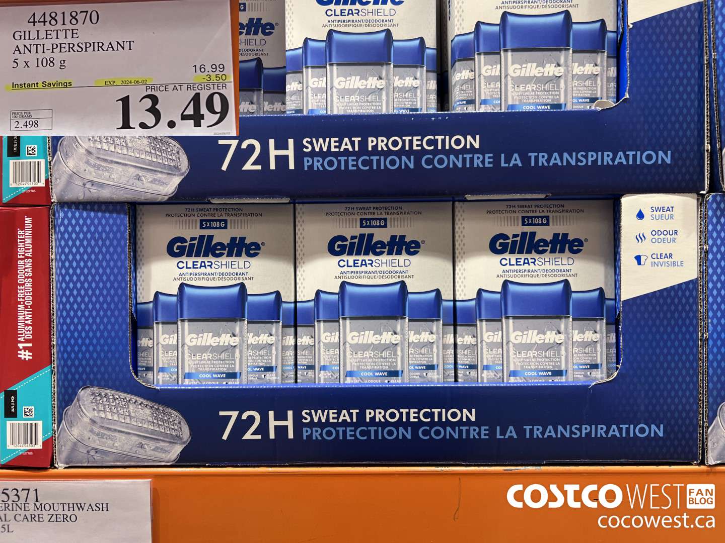 4481870 GILLETTE ANTI-PERSPIRANT 5 x 108 g ($3.50 INSTANT SAVINGS EXPIRES ON 2024-06-02) $13.49