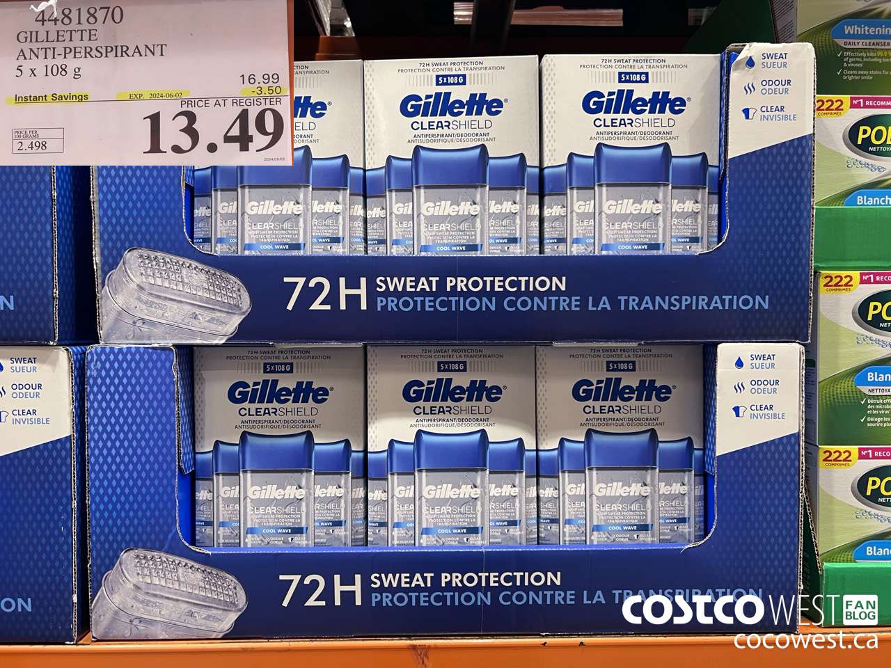 4481870 GILLETTE ANTI-PERSPIRANT 5 x 108 g ($3.50 INSTANT SAVINGS EXPIRES ON 2024-06-02) $13.49
