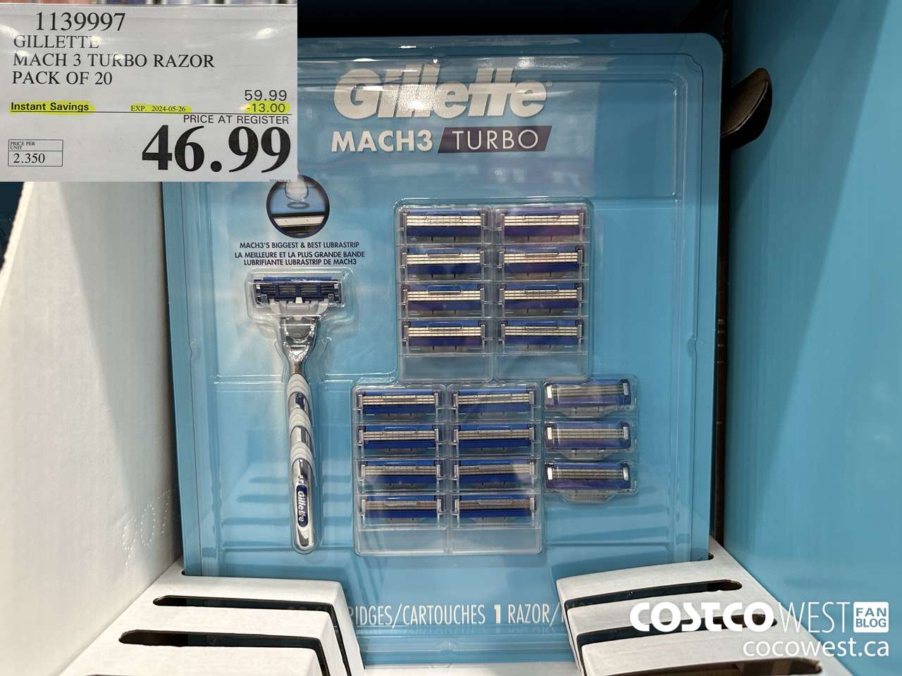 1139997 GILLETTE MACH 3 TURBO RAZOR PACK OF 20 ($13.00 INSTANT SAVINGS EXPIRES ON 2024-05-26) $46.99