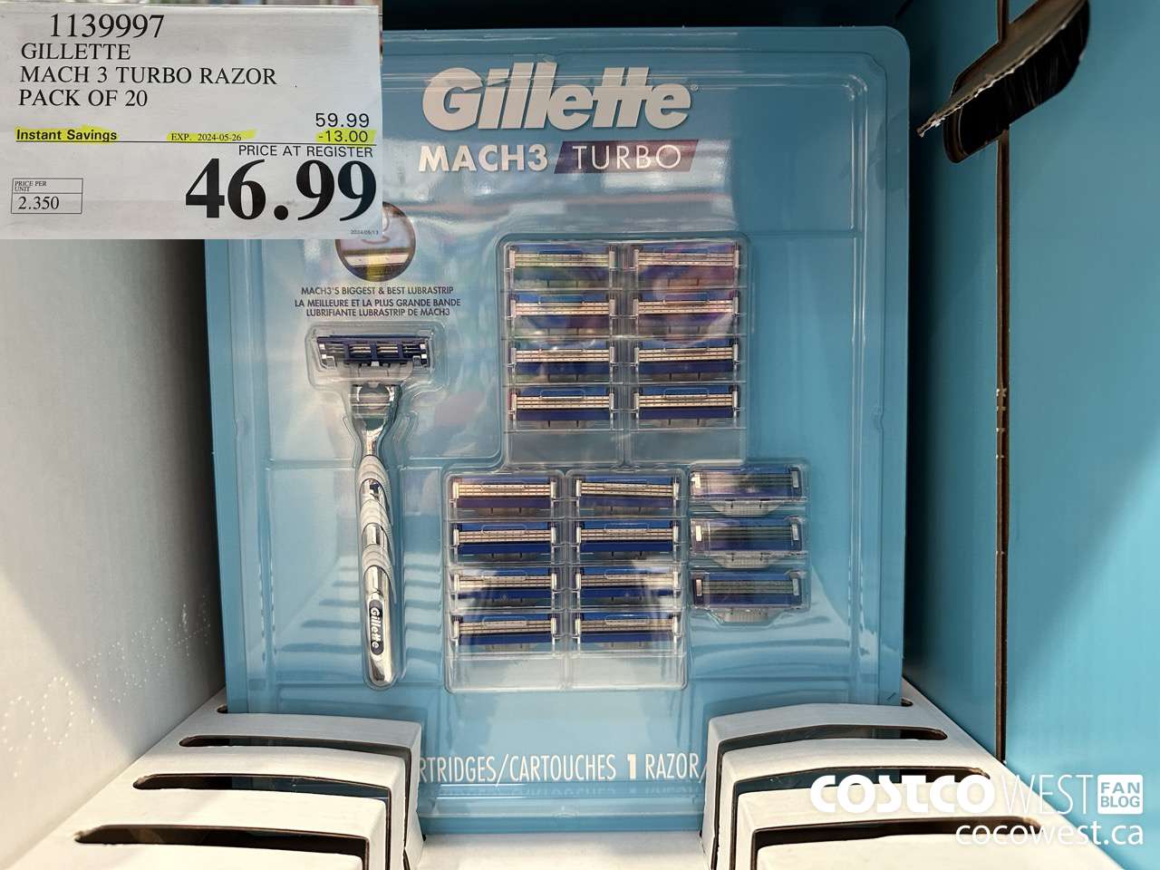 1139997 GILLETTE MACH 3 TURBO RAZOR PACK OF 20 ($13.00 INSTANT SAVINGS EXPIRES ON 2024-05-26) $46.99